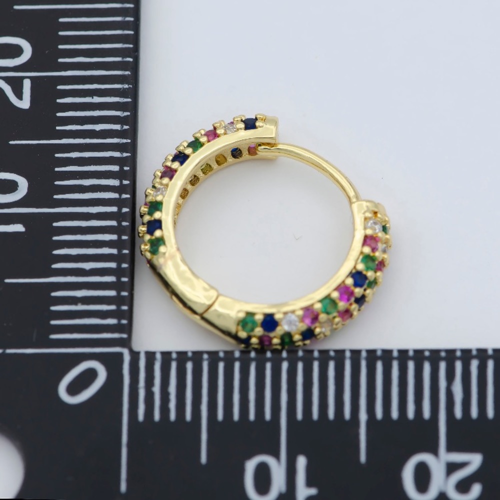 24K Gold Filled Rainbow CZ Huggie Earrings - Picture 4 of 4